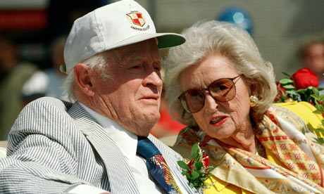 Dolores and Bob Hope at a parade in Toluca Lake, California