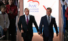 Dmitry Medvedev (r) and Vladimir Putin at the United Russia party congress in Moscow.
