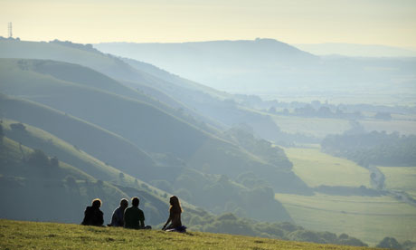 People enjoying the view from near the Devil's Dyke, on the South Downs, Sussex