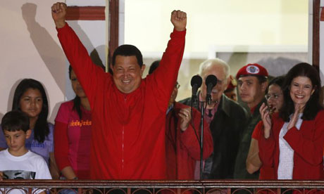 Hugo Chavez celebrates election victory