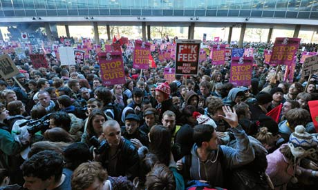 Demonstrators gather outside Milbannk