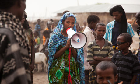 Aisda worker campaigning in Ethopia 