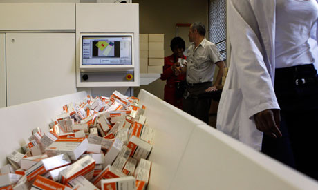 A pharmaceutical machine loaded with ARV medicine at the Themba Lethu HIV/Aids clinic, Johannesburg