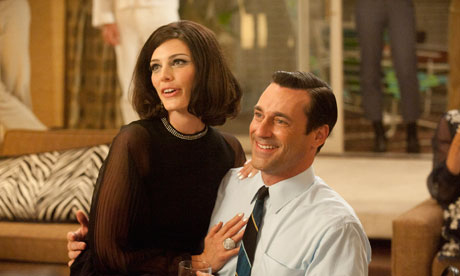 Megan Draper (Jessica Pare) and Don Draper (Jon Hamm) in Mad Men Season 5, Episode 1