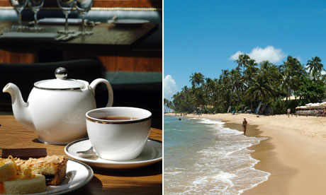 British tea and a Brazilian beach. Photographs: Linda Nylind/Alamy