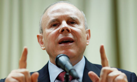 Brazil's finance minister, Guido Mantega, at a news conference in Brasilia about his country's GDP, which rose 2.7% last year. Photograph: Ueslei Marcelino/Reuters 