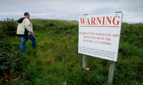Sandside beach sign warning of radioactive particles.