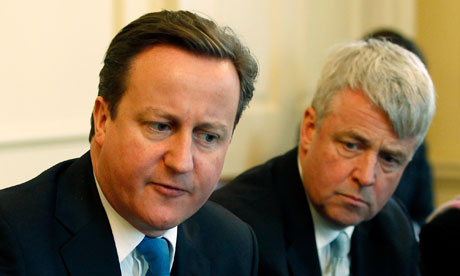 David Cameron Andrew Lansley during a round table discussion at Downing Street in London