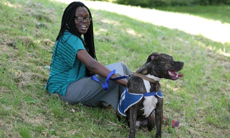 Bim Adewunmi with Charlie the staffie