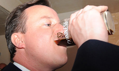 David Cameron enjoys a pint