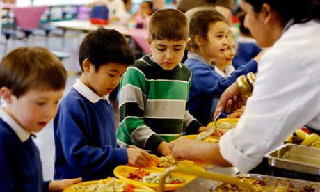 Children from Thornhill primary school in Islington sample the new school dinners