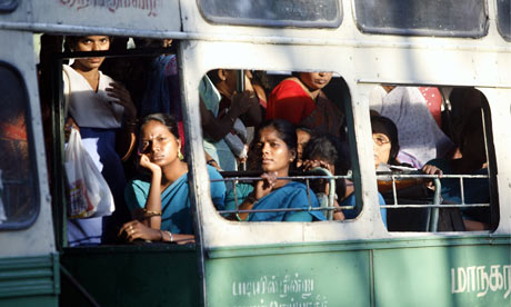 Women on a bus in Chennai, India