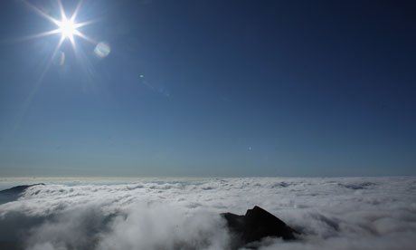 Lliwedd mountain seen through the cloud from the summit of Mount Snowdon in Llanberis