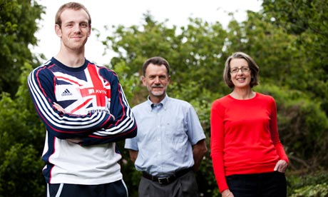 Ben Rushgrove with his parents … 'You don't have the luxury of thinking when you're running.'