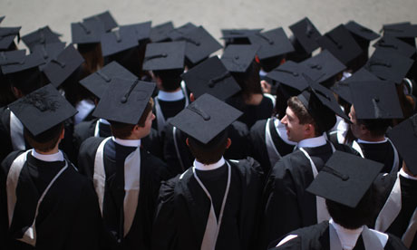 Graduation ceremony with  students in mortar boards