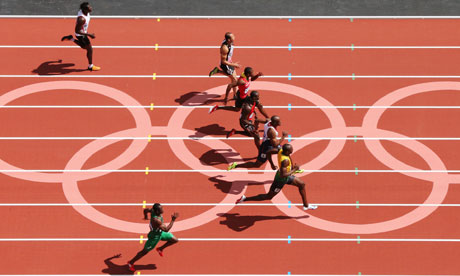 runners from above on Olympic track