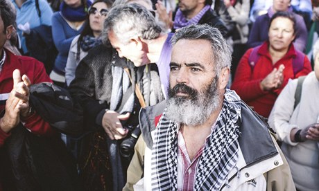 Juan Manuel Sánchez Gordillo, mayor of Marinaleda, attending a protest in Seville.