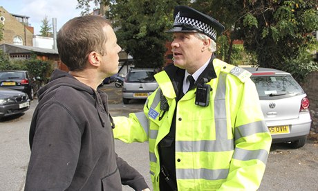 Police officer wearing video recorder 