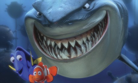 Shark hunts Nemo and Dory from the film Finding Nemo