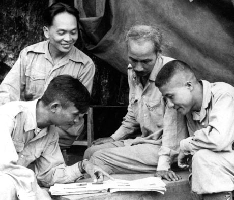 General Vo Nguyen Giap, Ho Chi Minh and two others