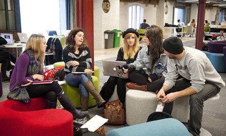 Students gather in a college common room