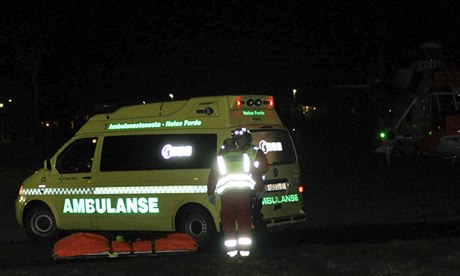 An ambulance near the scene of a bus hijacking in Norway