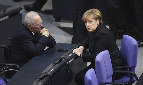Angela Merkel, with Germany's finance minister Wolfgang Schaeuble