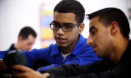 Students in the Donnington Park car workshop 
