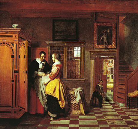 At linen closet, by Pieter de Hooch (1629-1684)