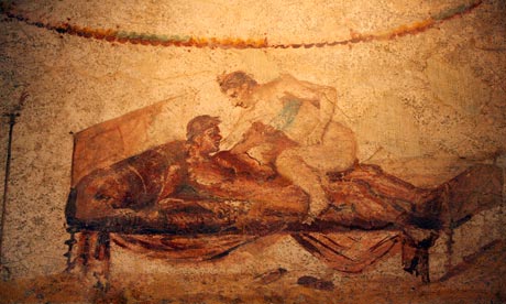 Fresco depicting a brothel scene in Pompeii