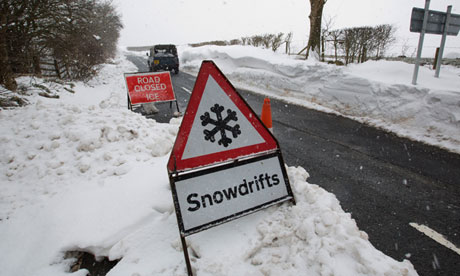 snow on road in Scotland