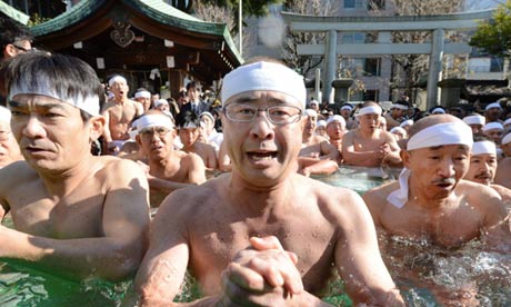 Shinto believers at a purification ceremony in Tokyo