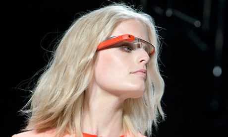 A model with Google Glass at New York fashion week.