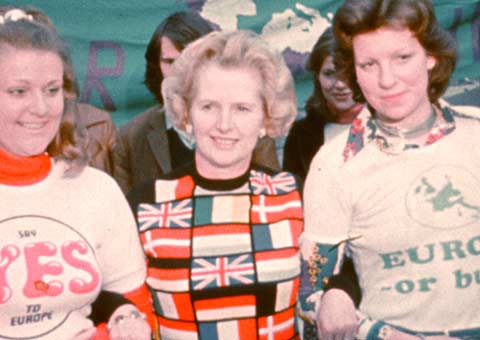 Margaret Thatcher MP, leader of the Conservative Opposition, at a pro-European rally 