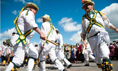 Morris men dancing at Upton-upon-Severn folk festival, UK