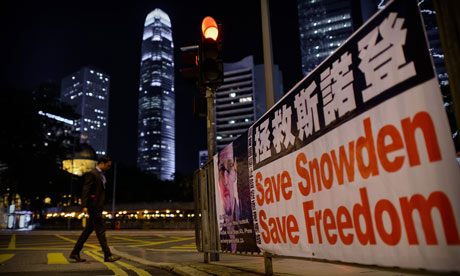 A banner in Hong Kong supporting NSA operative Edward Snowden.