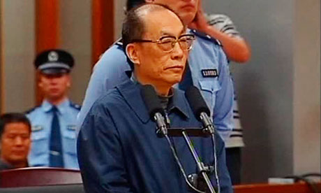 TV grab of Liu Zhijun at his trial for charges of corruption and abuse of power.