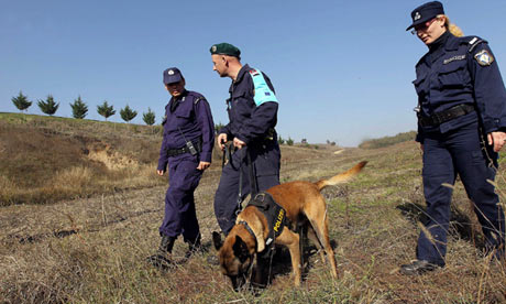 Greek police patrol the border with Turkey