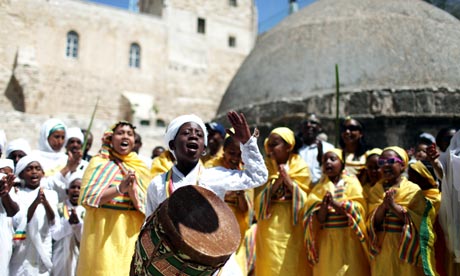 Easter celebrations outside the Ethiopian Orthodox church in Jerusalem