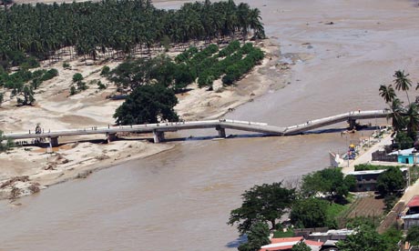 A bridge in the city Coyuca de Benitez, which collapsed after storms across Mexico.