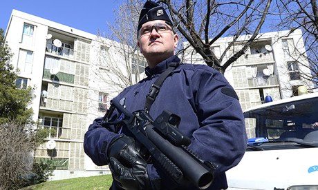 An armed French policeman on duty in Marseille.