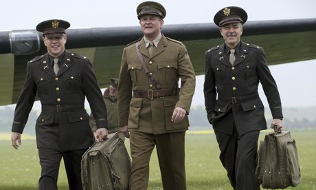 Matt Damon, Hugh Bonneville and George Clooney – as fictional British officer Donald Jeffries – in T