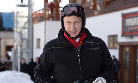 President Vladimir Putin prepares to ski in Krasnaya Polyana, near Sochi.