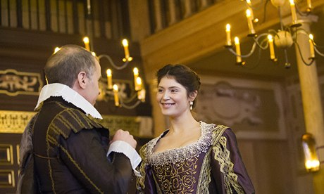 Gemma Arterton as Duchess Of Malfi and Brendan O'Hea as Pescara at candlelit Sam Wanamaker playhouse