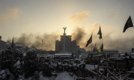 Sunrise above a barricade in Kiev