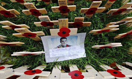 A photograph of Lee Rigby at the field of remembrance at Westminster Abbey in London