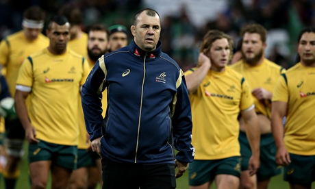 Australia's head coach Michael Cheika leads his side to Twickenham looking to halt a northern hemisp