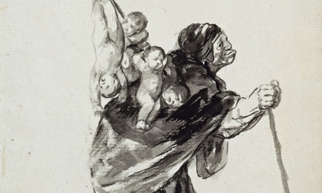 Detail from Goya's drawing of a woman carrying a bundle of babies