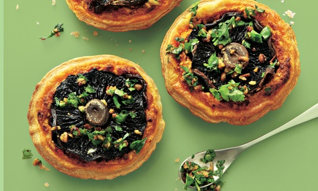 Yotam Ottolenghi's portobello mushroom tarts with pine nut and parsley salsa