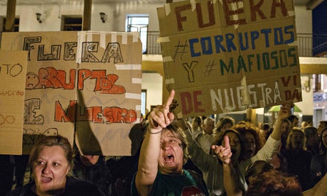 An anti-corruption protest outside Valdemoro town hall, near Madrid, in October 2014